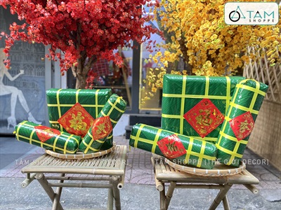 Set mô hình bánh chưng bánh tét mút xốp BIGSIZE [Gồm 01 chưng+ 02 tét] ĐK 40-50cm CHUNGTET-04